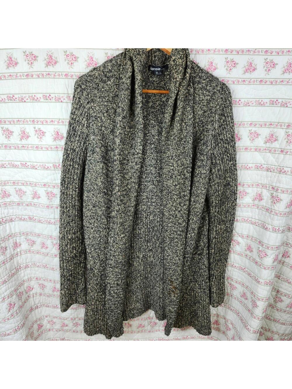 Kensie Longline Cardigan Large Marled Knit Open Front Duster Large